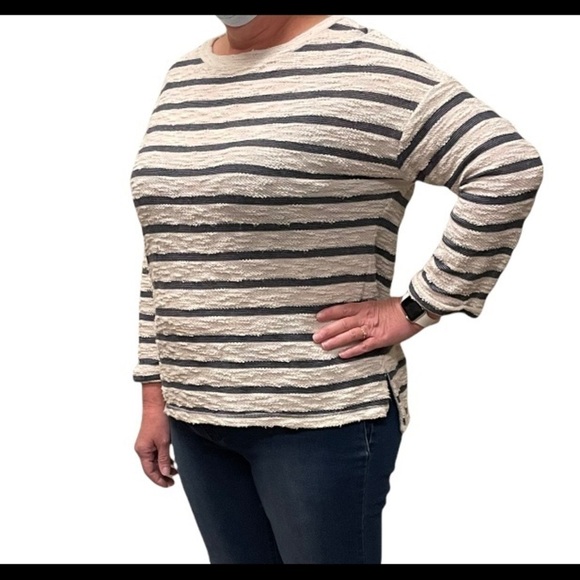 Ava & VIV striped navy on cream crew neck boxy sweater size 1X - Picture 1 of 7